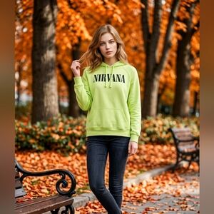🆕️🎵🎸3X NIRVANA COZY FLEECE HOODIE - LIME / NEON GREEN 🎸🎵